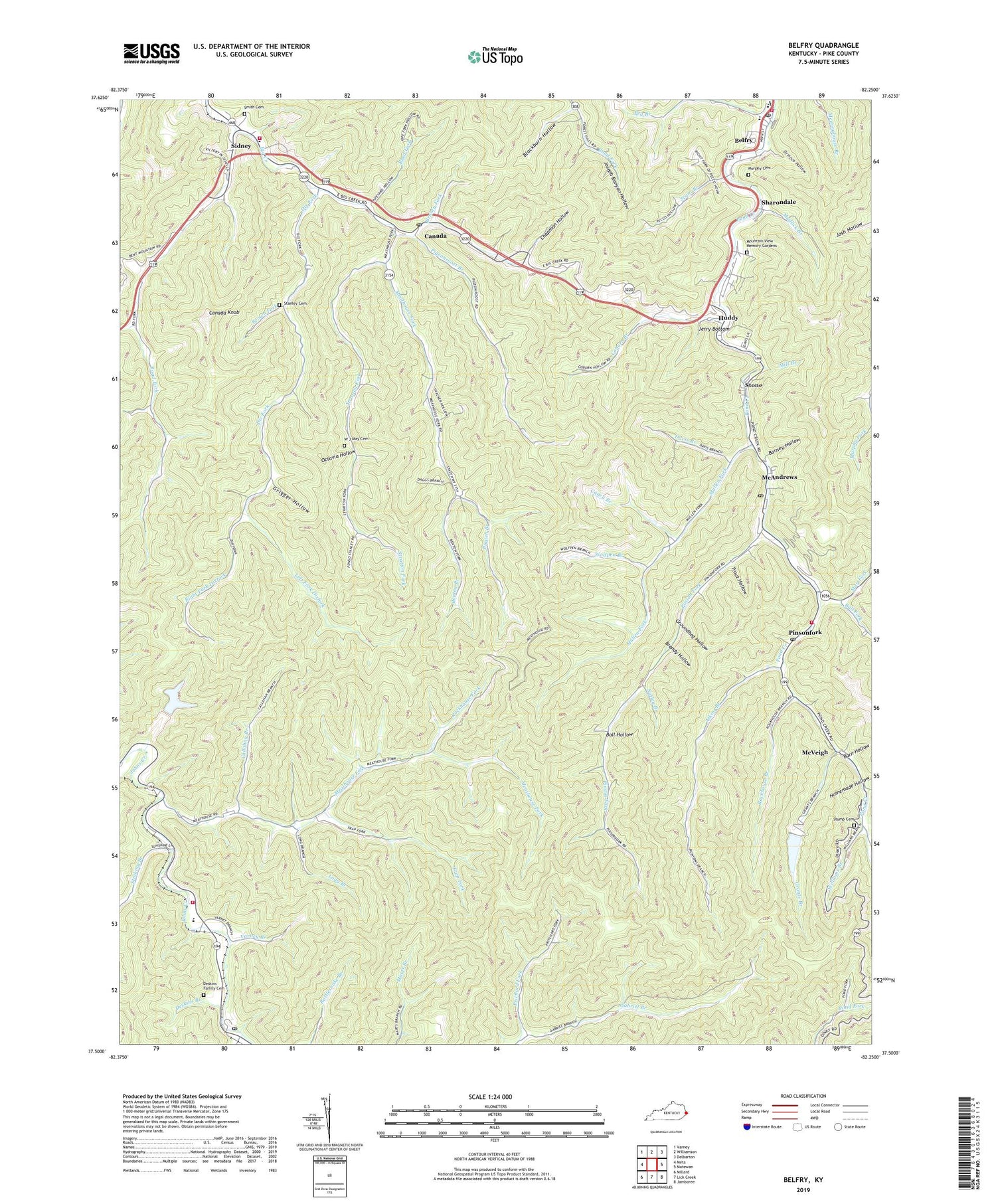 Belfry Kentucky US Topo Map Image