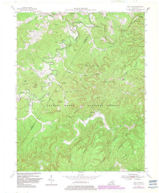 Classic USGS Bell Farm Kentucky 7.5'x7.5' Topo Map Image