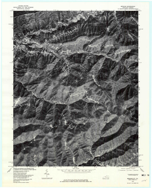 Classic USGS Benham Kentucky 7.5'x7.5' Topo Map Image