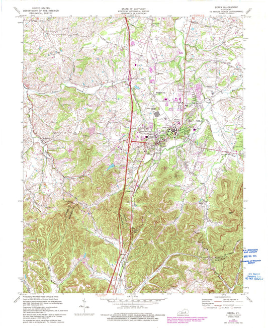 Classic USGS Berea Kentucky 7.5'x7.5' Topo Map Image