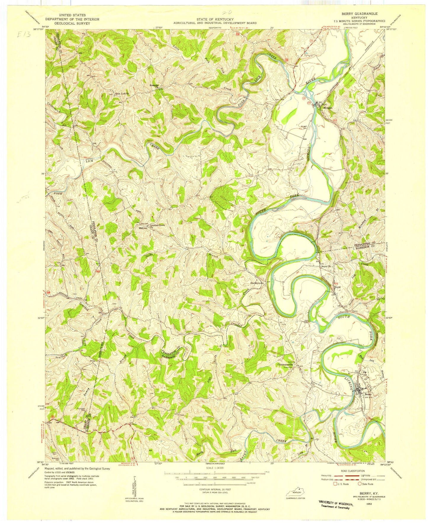 Classic USGS Berry Kentucky 7.5'x7.5' Topo Map Image