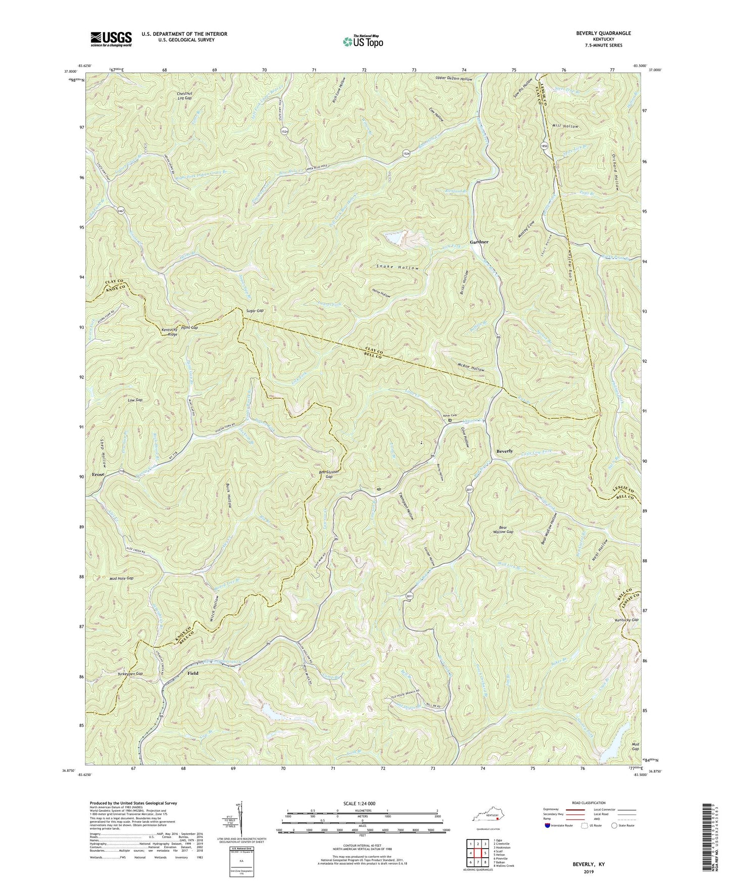 Beverly Kentucky US Topo Map Image