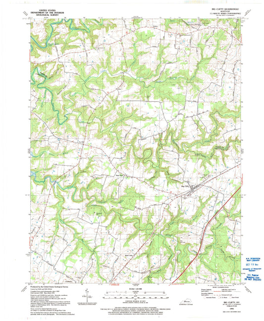 Classic USGS Big Clifty Kentucky 7.5'x7.5' Topo Map Image