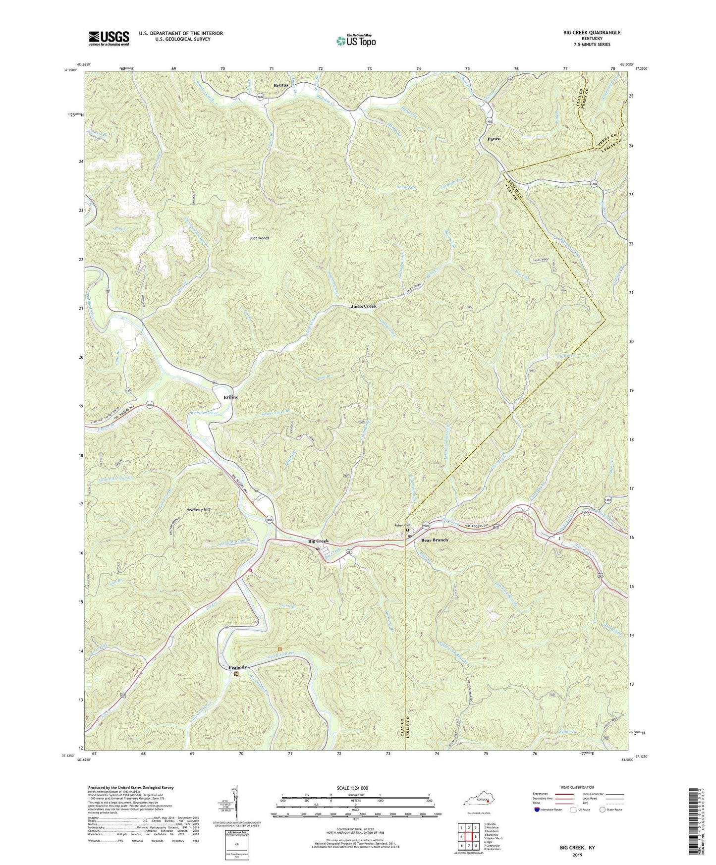 Big Creek Kentucky US Topo Map Image