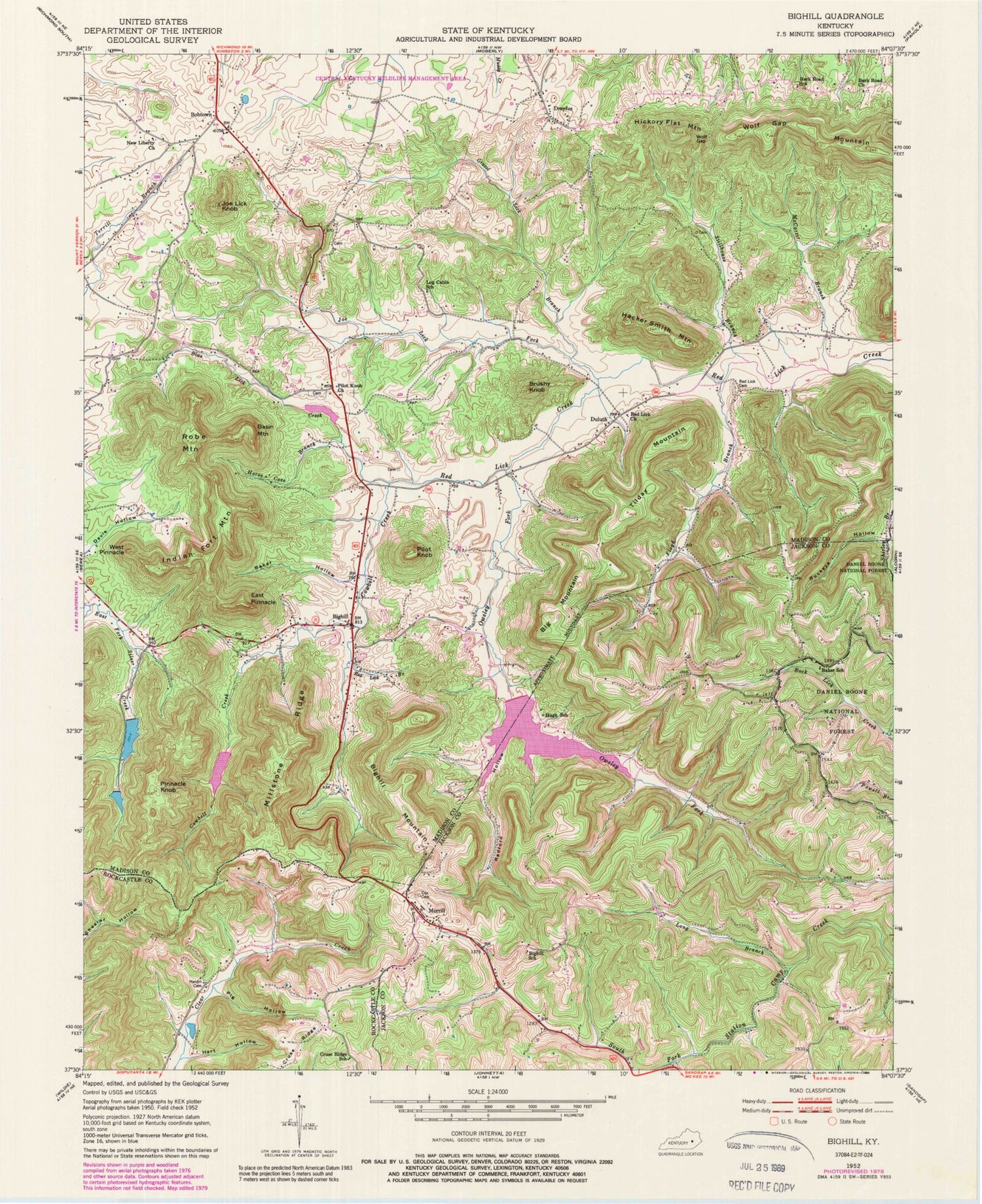 Classic USGS Bighill Kentucky 7.5'x7.5' Topo Map Image