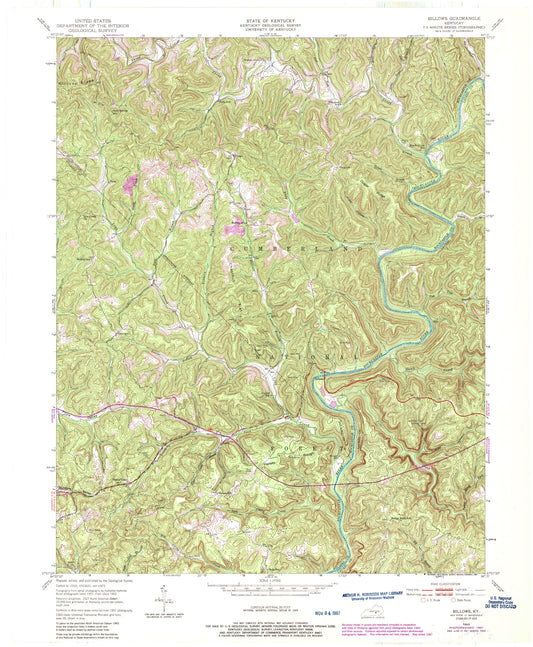 Classic USGS Billows Kentucky 7.5'x7.5' Topo Map Image
