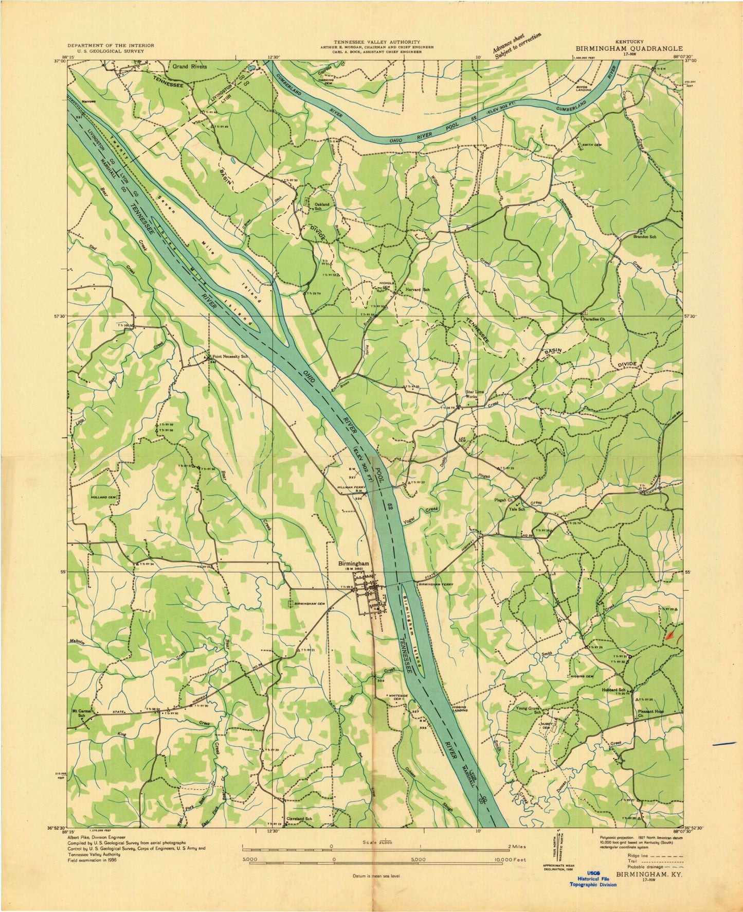 Classic USGS Birmingham Point Kentucky 7.5'x7.5' Topo Map Image