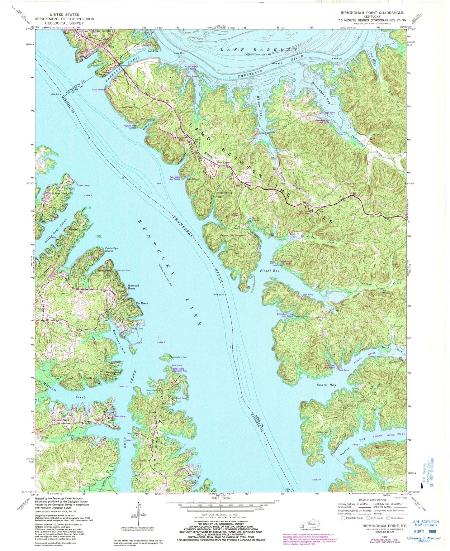 Classic USGS Birmingham Point Kentucky 7.5'x7.5' Topo Map Image