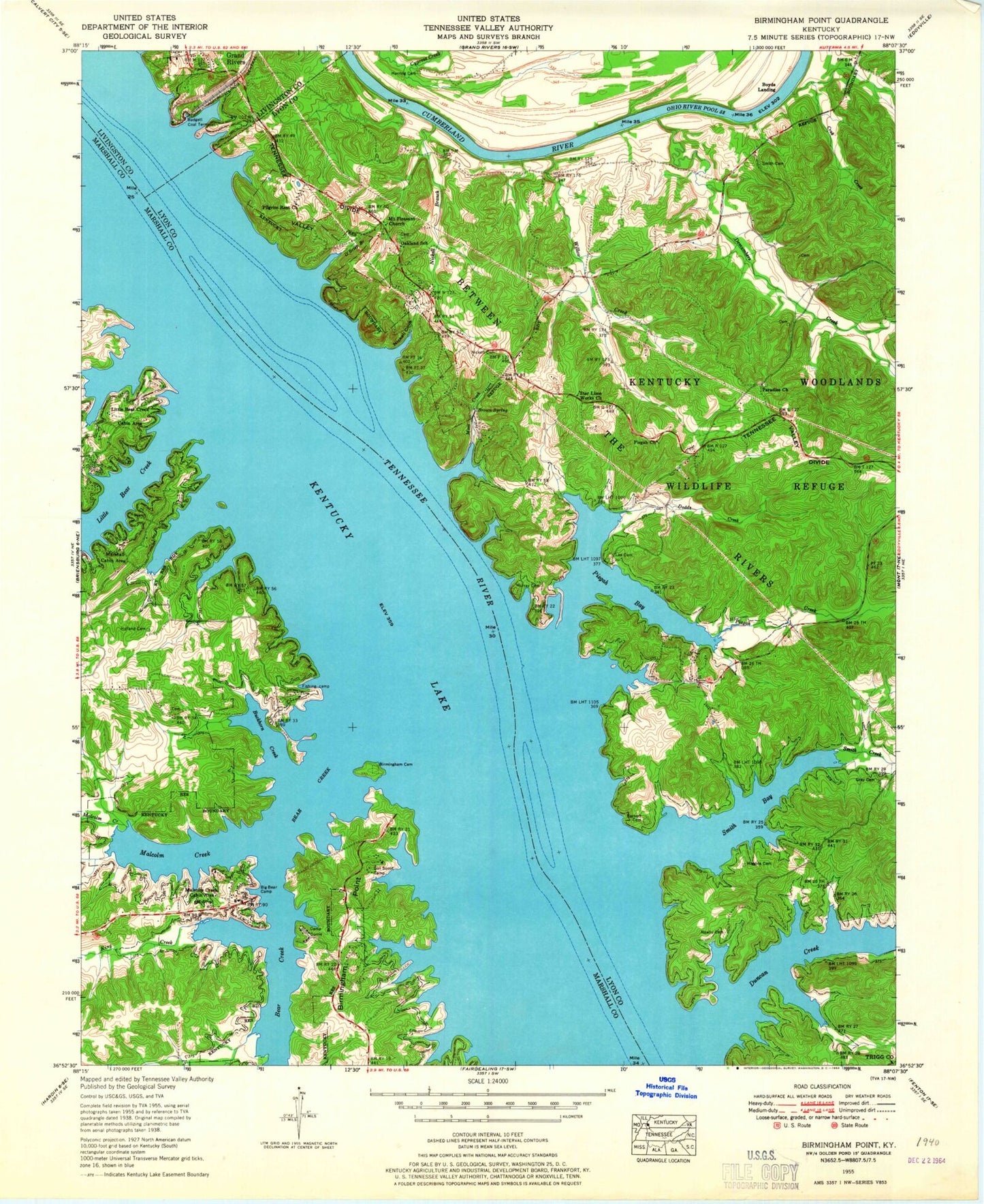 Classic USGS Birmingham Point Kentucky 7.5'x7.5' Topo Map Image