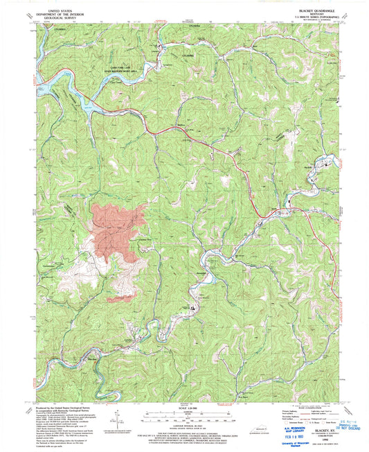 Classic USGS Blackey Kentucky 7.5'x7.5' Topo Map Image