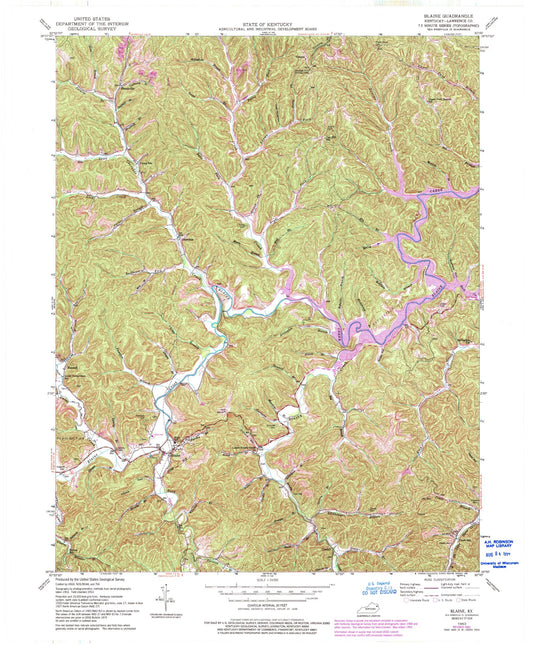 Classic USGS Blaine Kentucky 7.5'x7.5' Topo Map Image