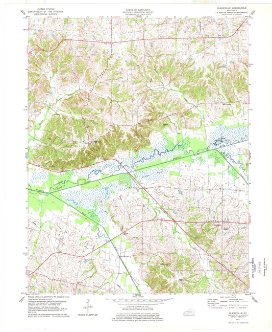 Classic USGS Blandville Kentucky 7.5'x7.5' Topo Map Image