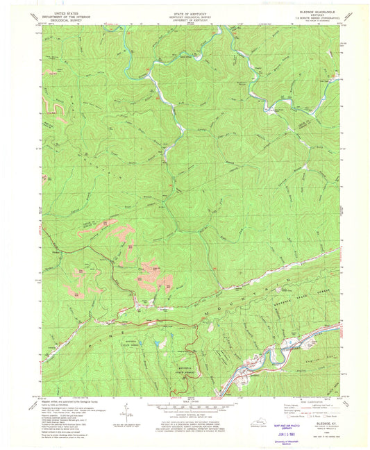 Classic USGS Bledsoe Kentucky 7.5'x7.5' Topo Map Image