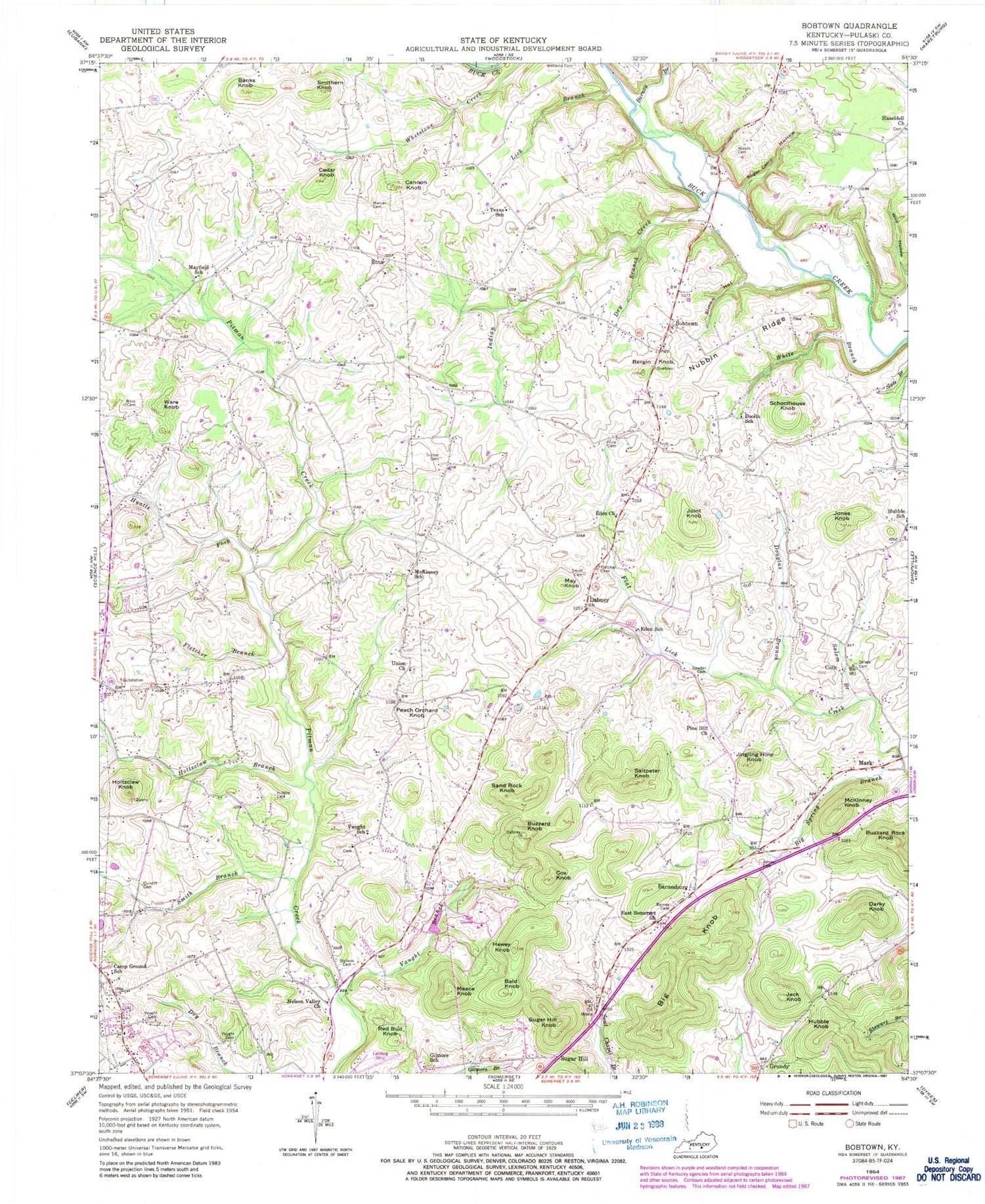 Classic USGS Bobtown Kentucky 7.5'x7.5' Topo Map Image