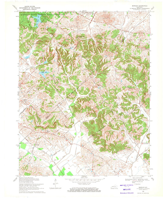 Classic USGS Bordley Kentucky 7.5'x7.5' Topo Map Image