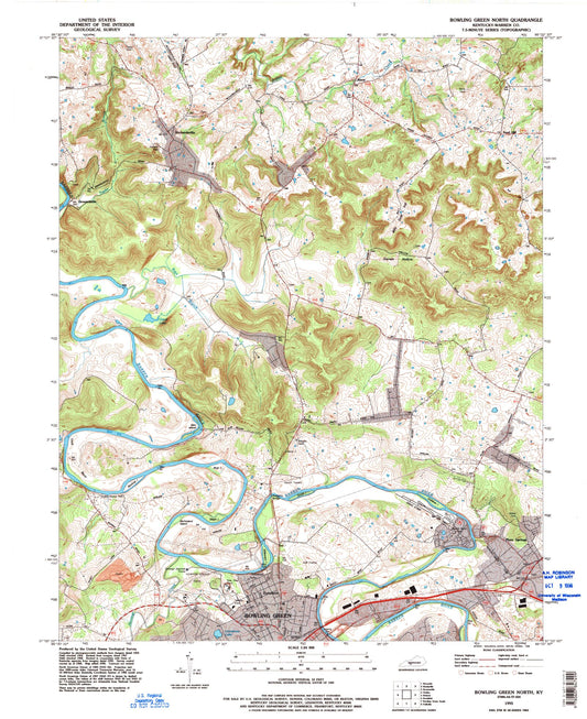 Classic USGS Bowling Green North Kentucky 7.5'x7.5' Topo Map Image