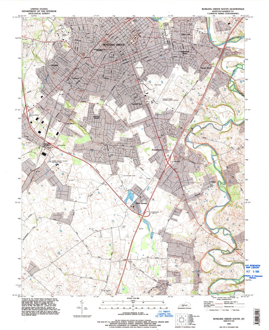 Classic USGS Bowling Green South Kentucky 7.5'x7.5' Topo Map Image