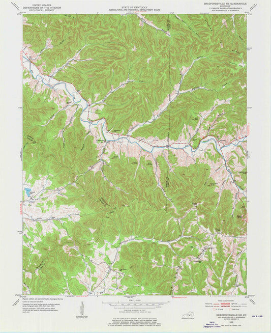 Classic USGS Bradfordsville Kentucky 7.5'x7.5' Topo Map Image