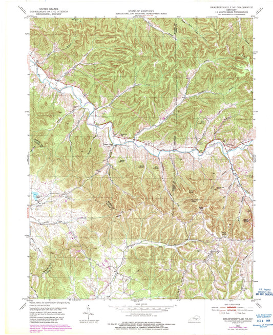 Classic USGS Bradfordsville NE Kentucky 7.5'x7.5' Topo Map Image