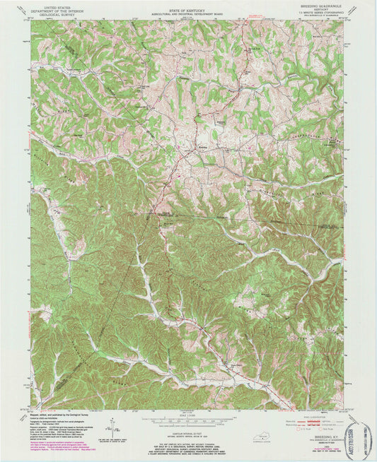 Classic USGS Breeding Kentucky 7.5'x7.5' Topo Map Image