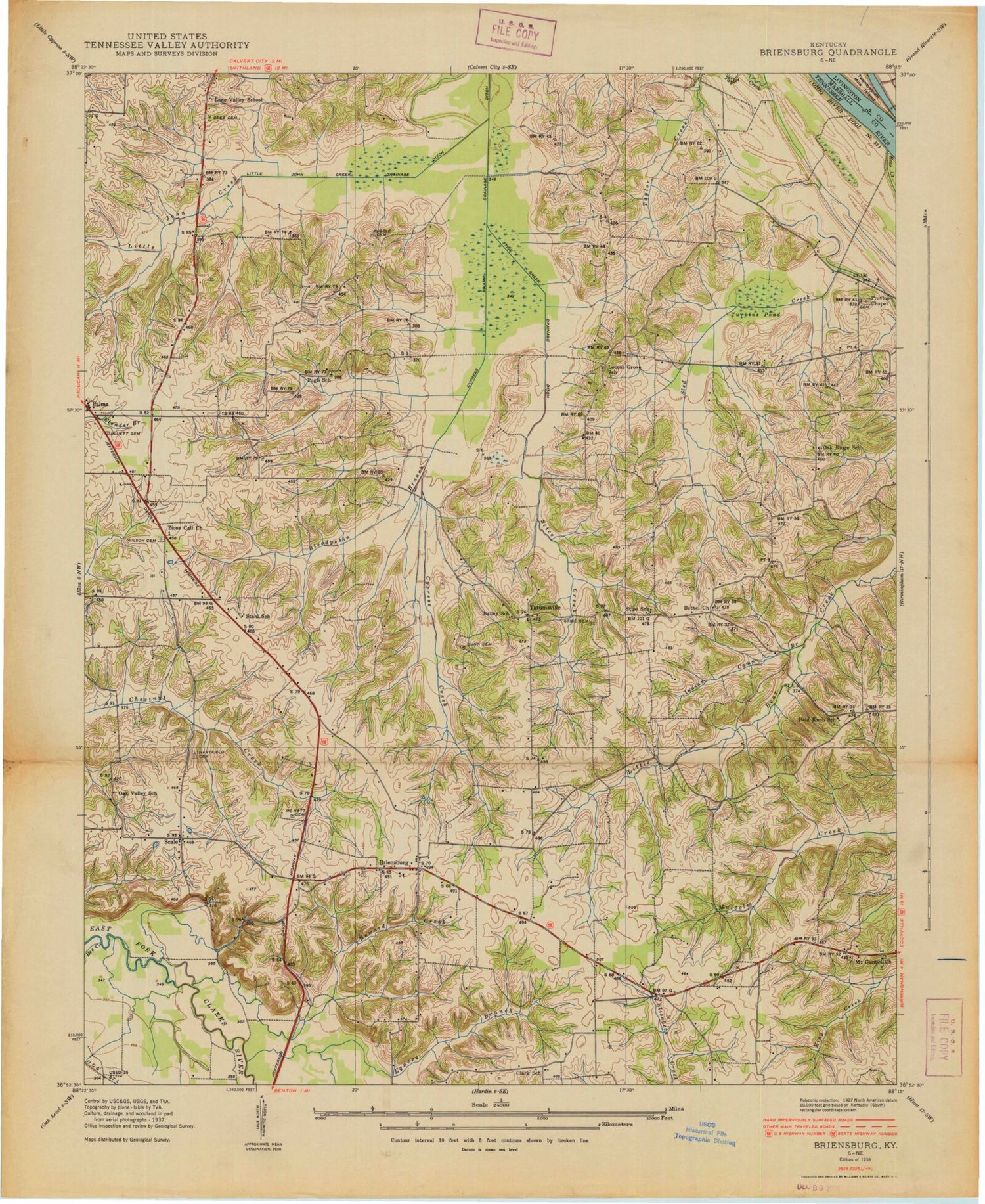 Classic USGS Briensburg Kentucky 7.5'x7.5' Topo Map Image