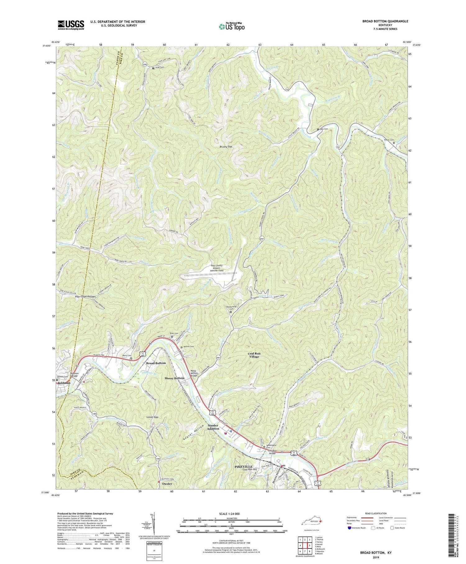 Broad Bottom Kentucky US Topo Map Image