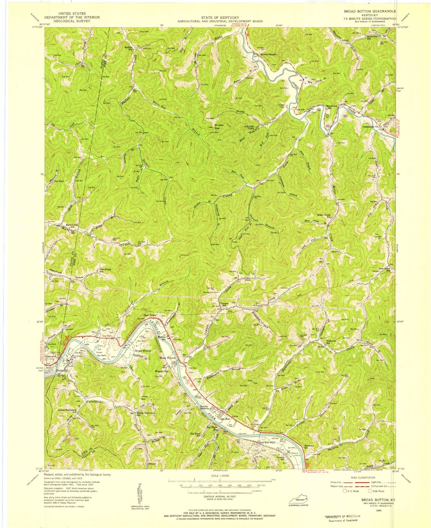 Classic USGS Broad Bottom Kentucky 7.5'x7.5' Topo Map Image