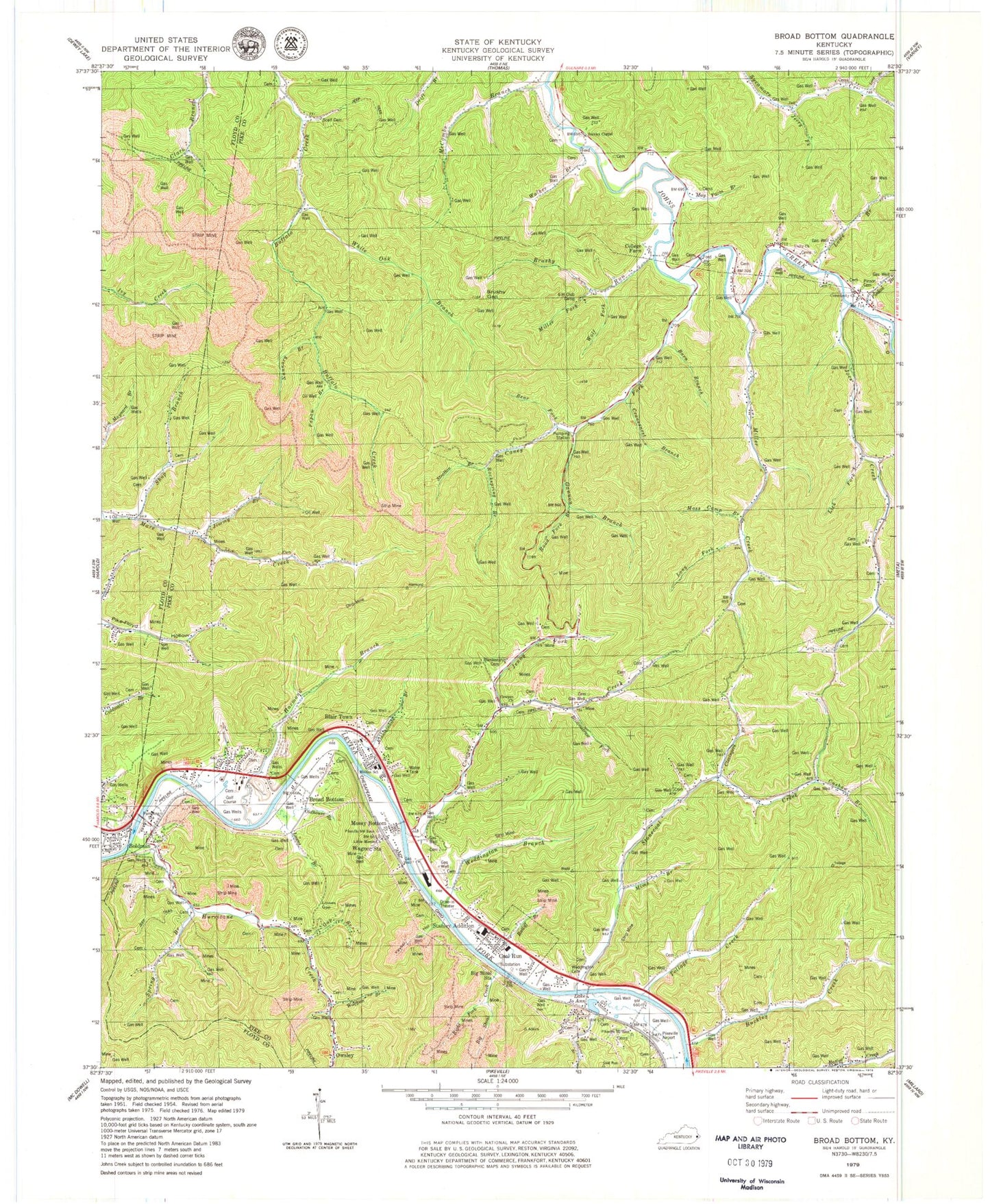 Classic USGS Broad Bottom Kentucky 7.5'x7.5' Topo Map Image