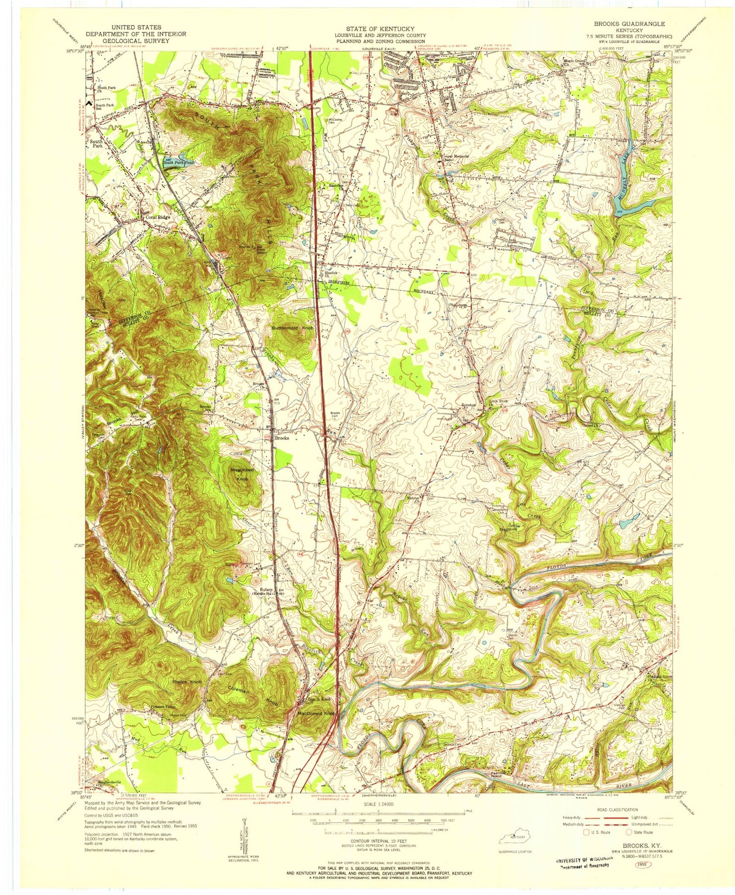 Classic USGS Brooks Kentucky 7.5'x7.5' Topo Map Image