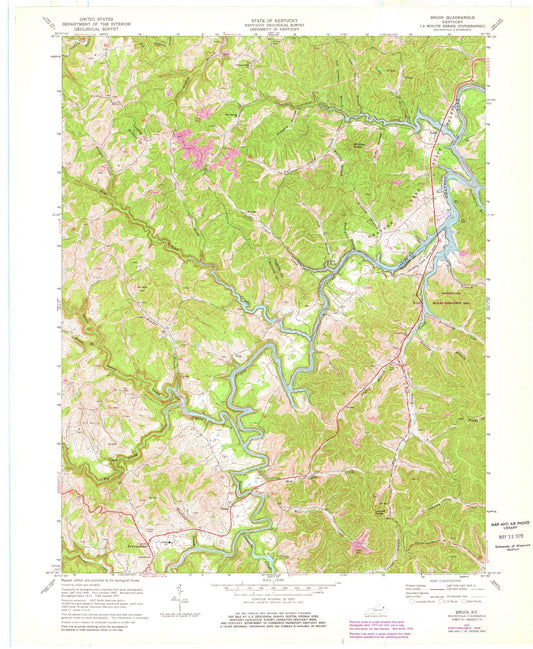 Classic USGS Bruin Kentucky 7.5'x7.5' Topo Map Image