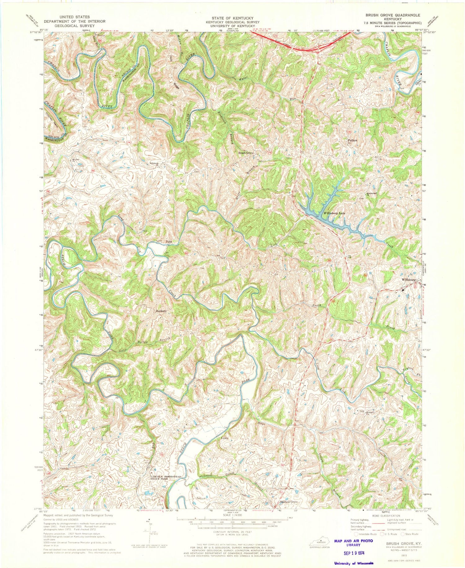 Classic USGS Brush Grove Kentucky 7.5'x7.5' Topo Map Image
