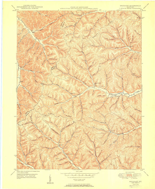 Classic USGS Brushart Kentucky 7.5'x7.5' Topo Map Image