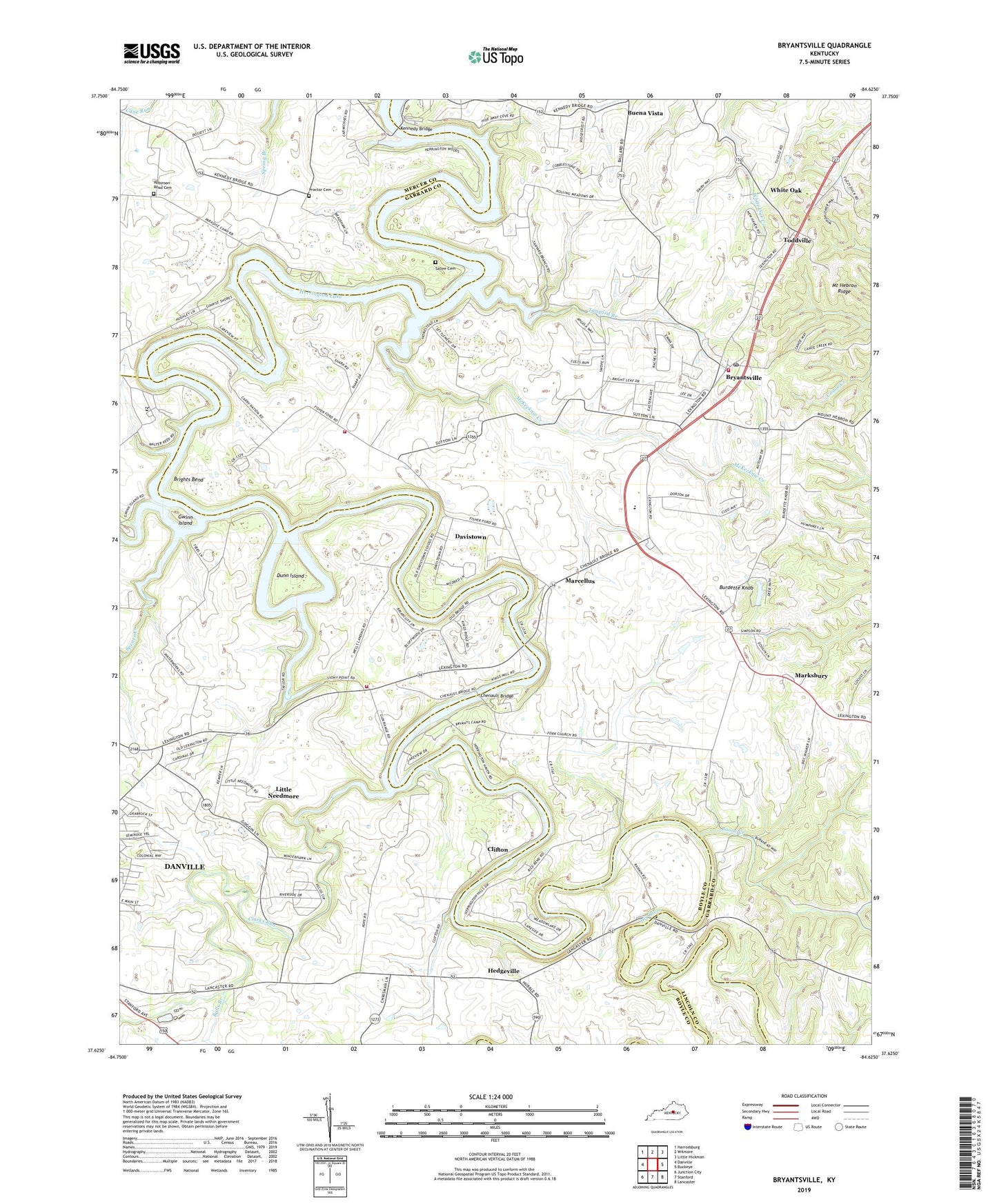 Bryantsville Kentucky US Topo Map Image