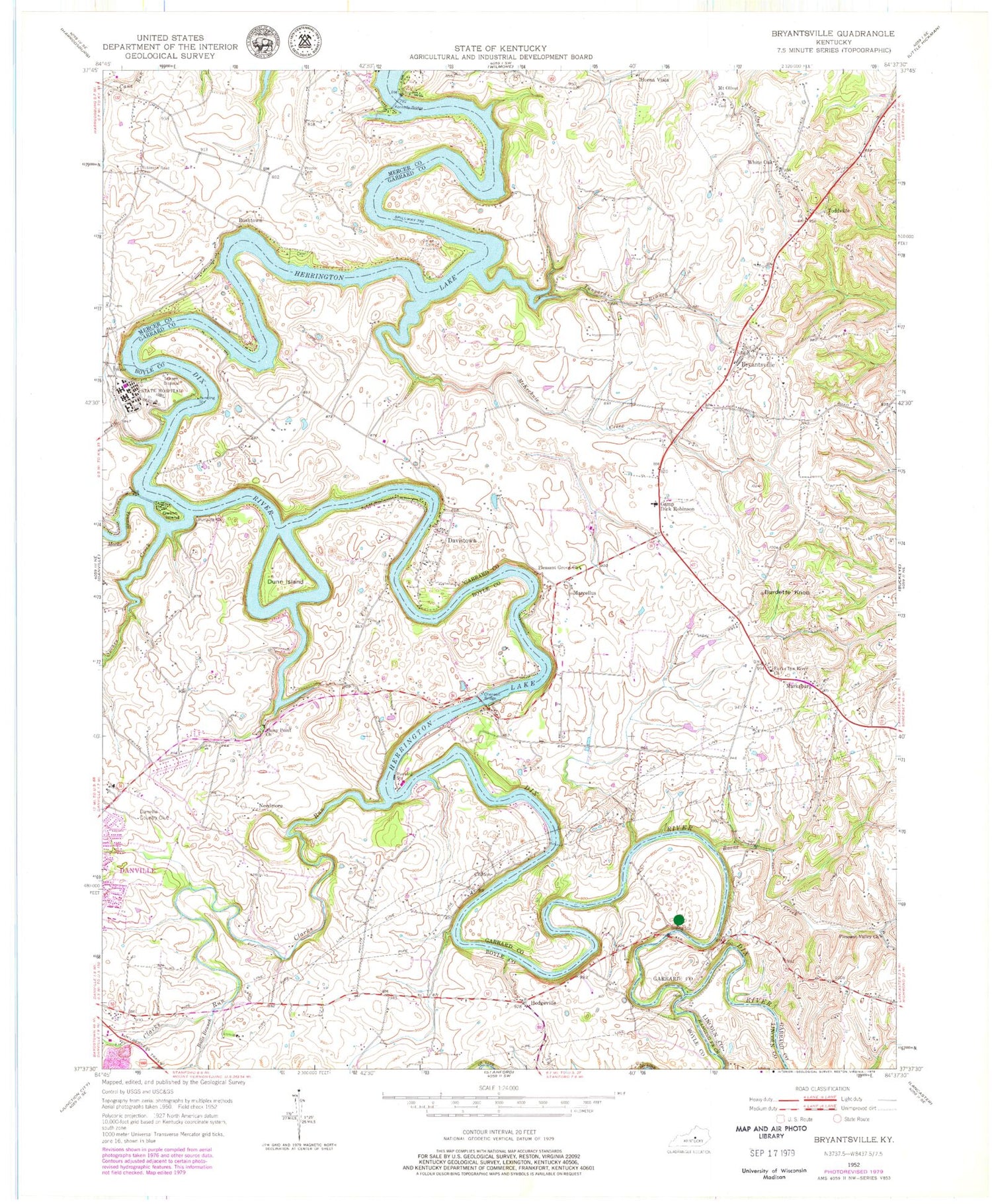 Classic USGS Bryantsville Kentucky 7.5'x7.5' Topo Map Image