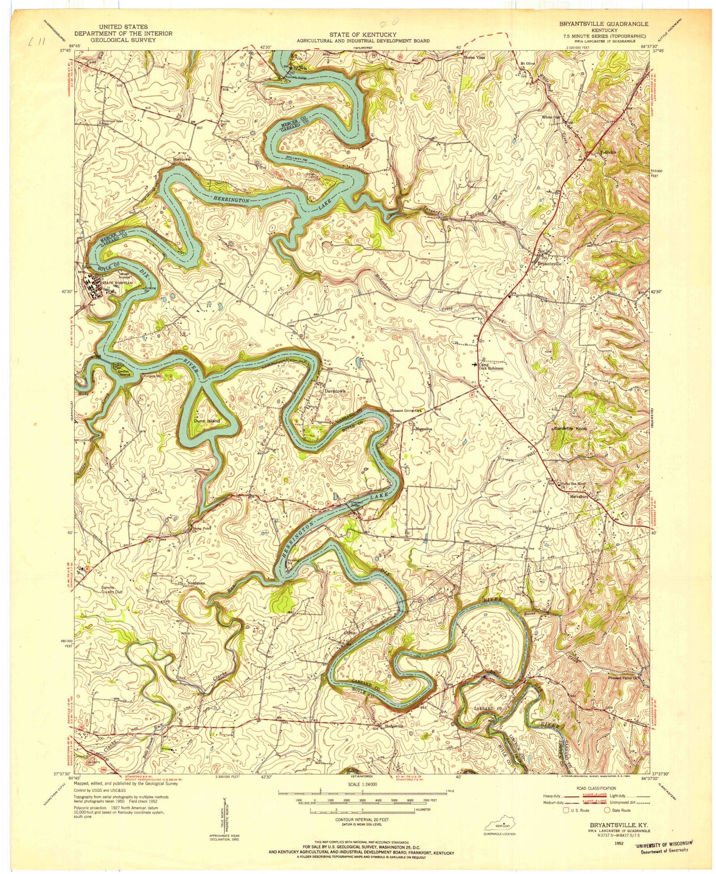 Classic USGS Bryantsville Kentucky 7.5'x7.5' Topo Map Image