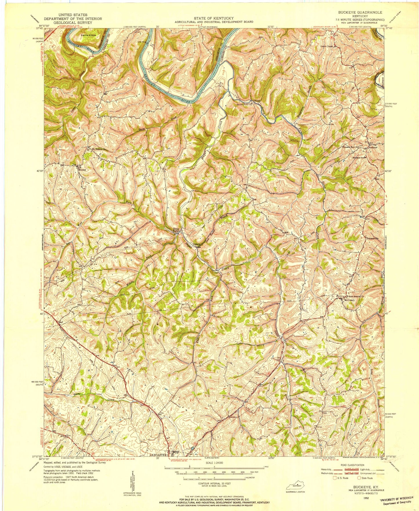 Classic USGS Buckeye Kentucky 7.5'x7.5' Topo Map Image