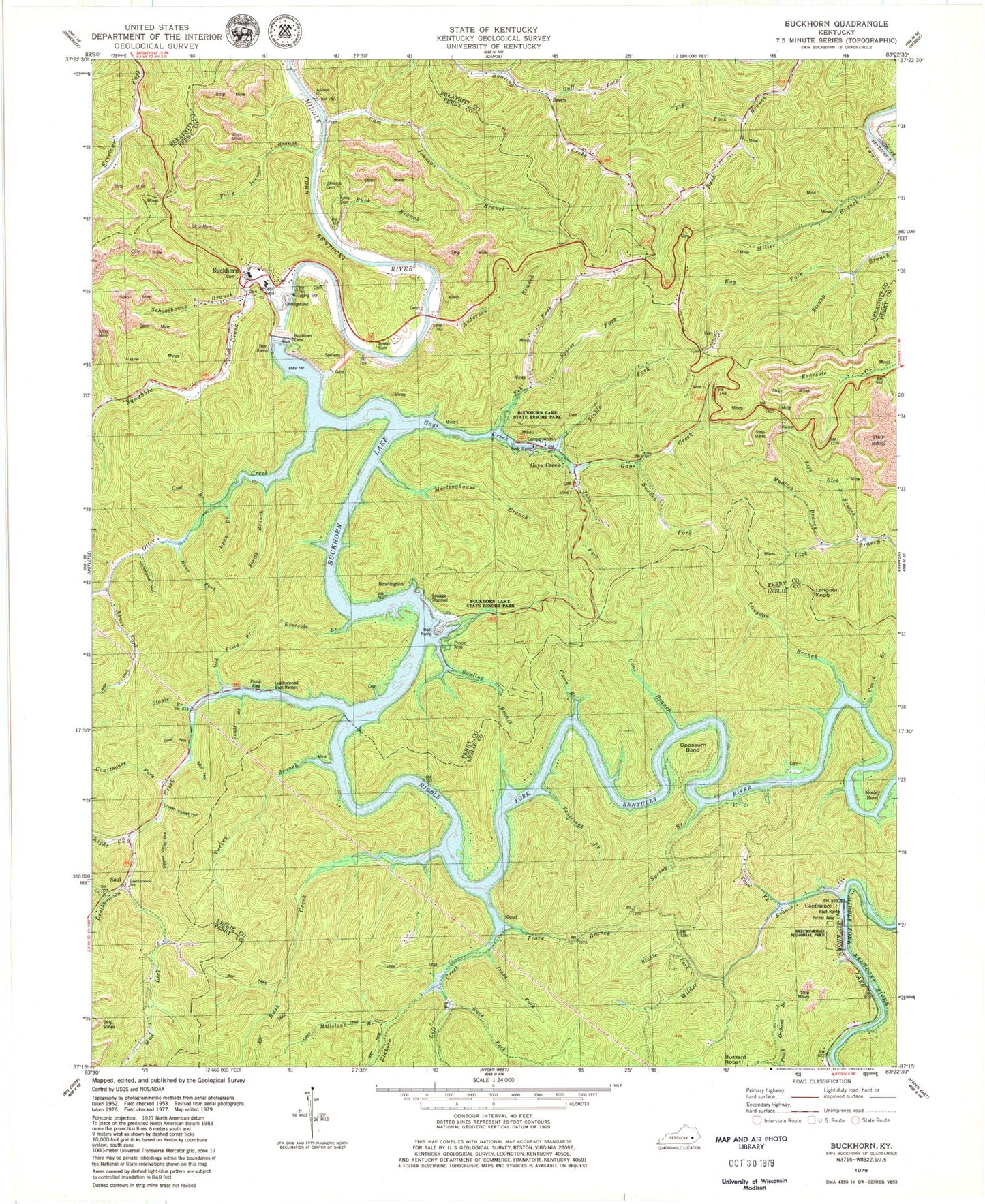 Classic USGS Buckhorn Kentucky 7.5'x7.5' Topo Map Image
