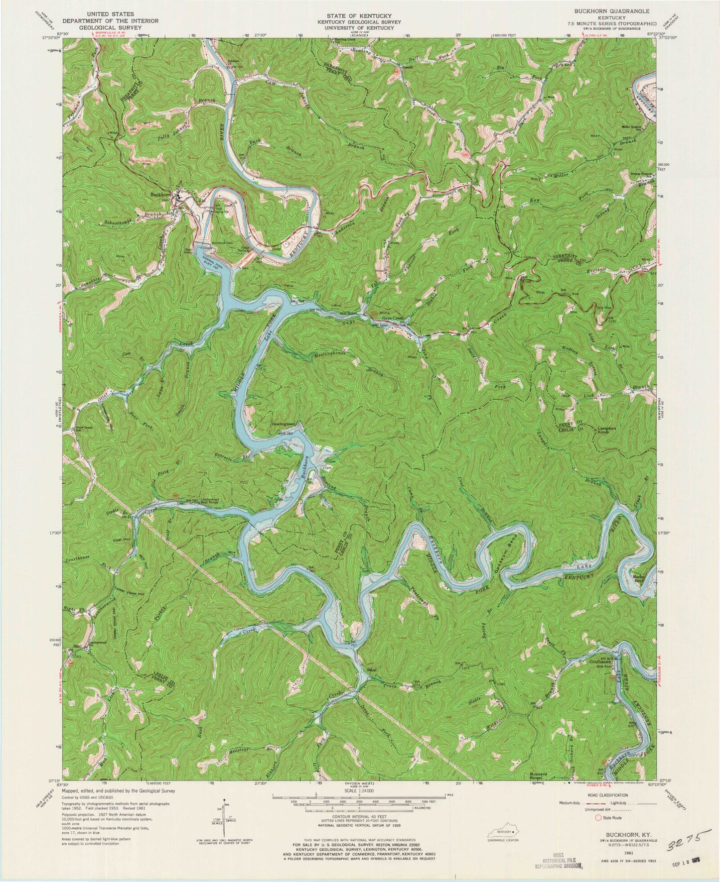 Classic USGS Buckhorn Kentucky 7.5'x7.5' Topo Map Image