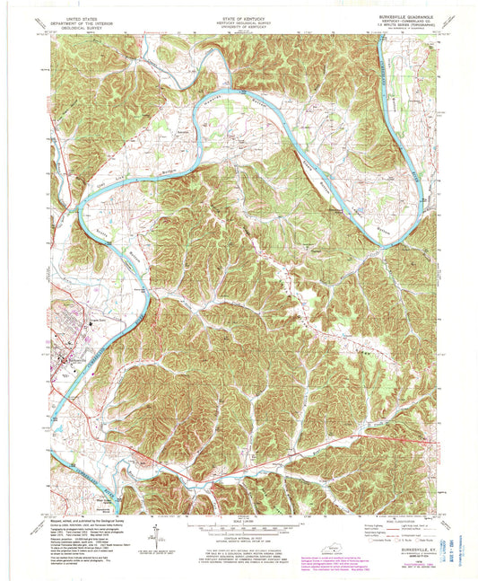 Classic USGS Burkesville Kentucky 7.5'x7.5' Topo Map Image