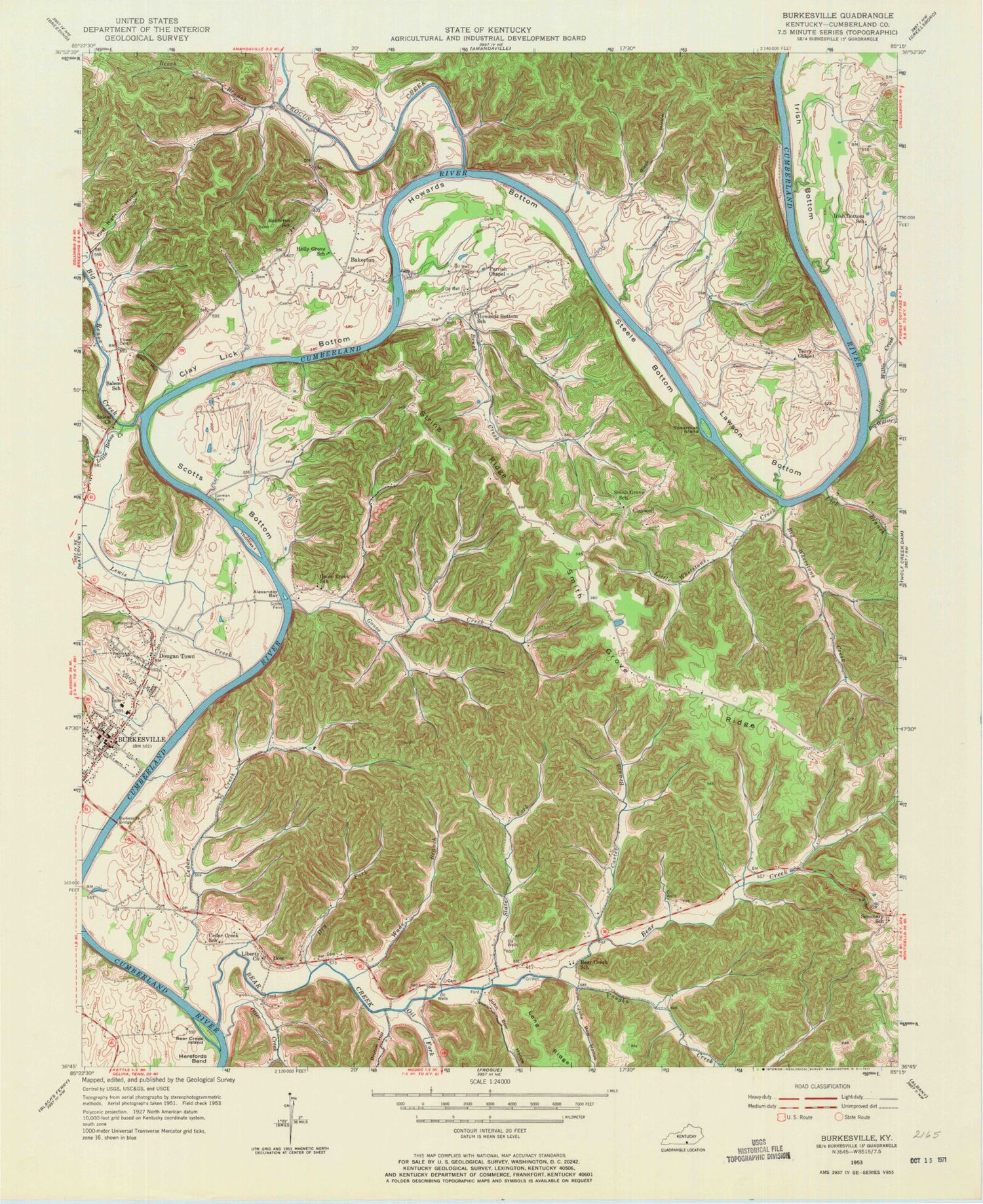 Classic USGS Burkesville Kentucky 7.5'x7.5' Topo Map Image