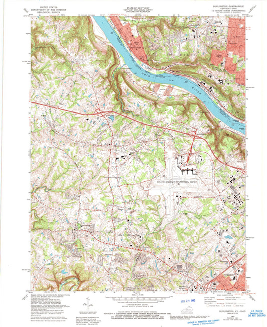 Classic USGS Burlington Kentucky 7.5'x7.5' Topo Map Image