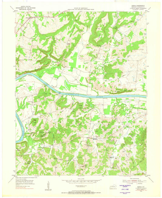 Classic USGS Burna Kentucky 7.5'x7.5' Topo Map Image
