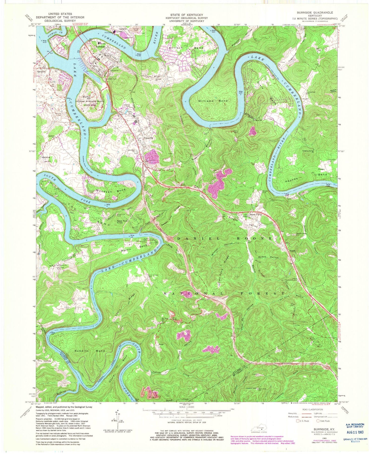 Classic USGS Burnside Kentucky 7.5'x7.5' Topo Map Image