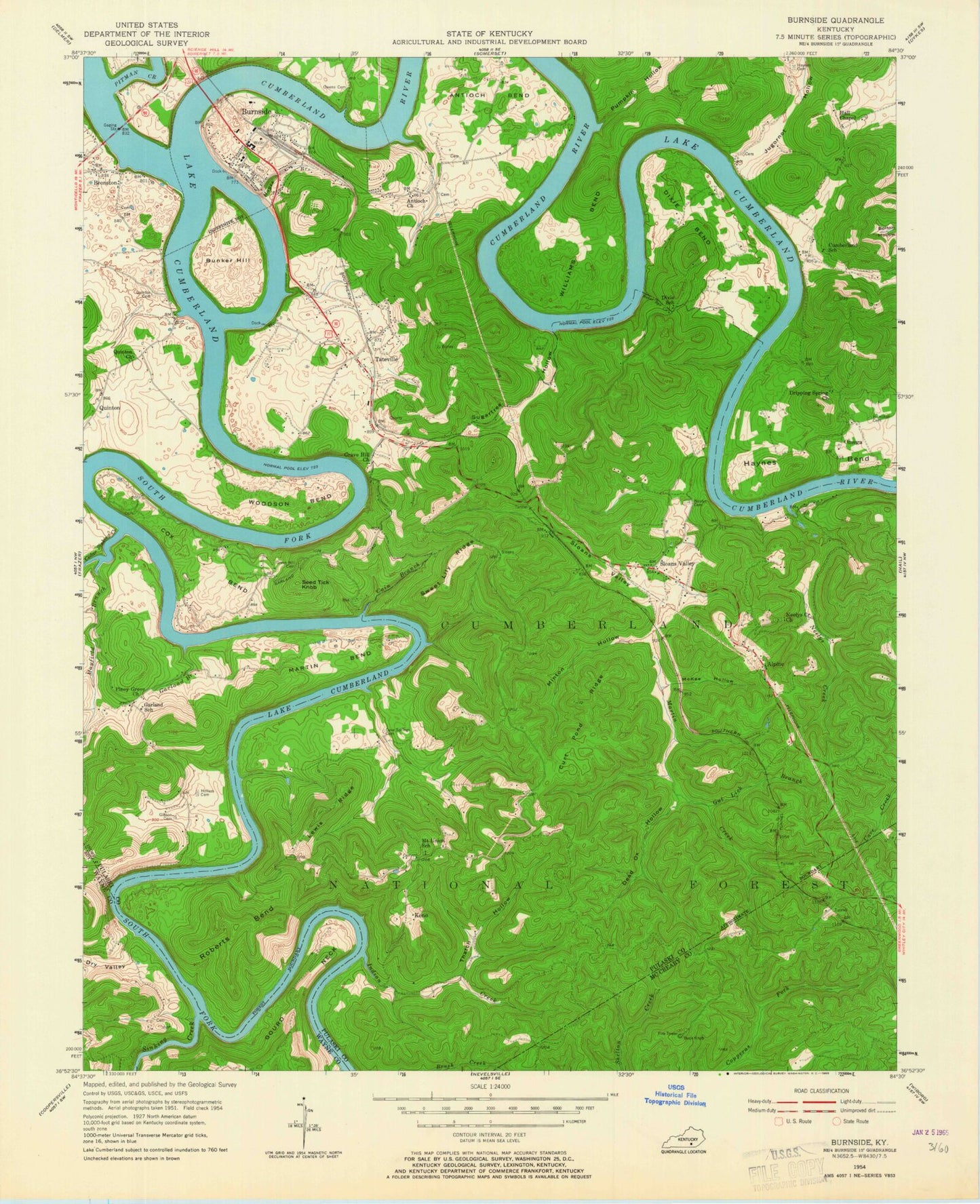 Classic USGS Burnside Kentucky 7.5'x7.5' Topo Map Image