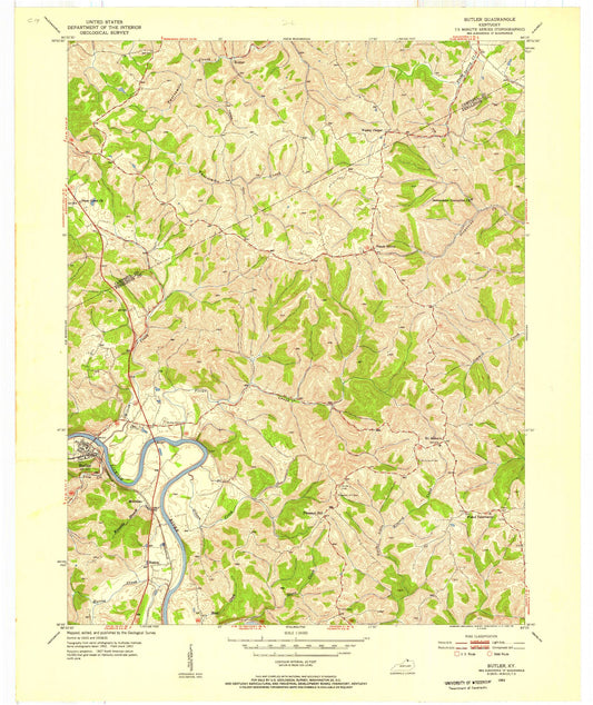 Classic USGS Butler Kentucky 7.5'x7.5' Topo Map Image