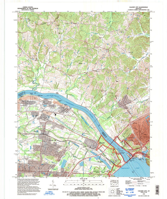Classic USGS Calvert City Kentucky 7.5'x7.5' Topo Map Image
