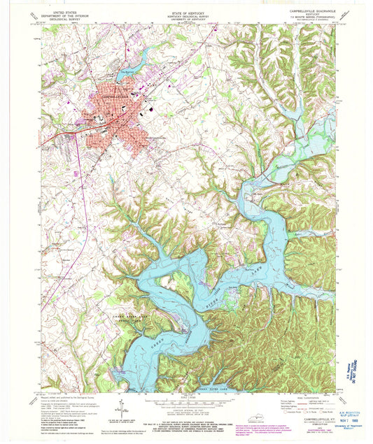 Classic USGS Campbellsville Kentucky 7.5'x7.5' Topo Map Image