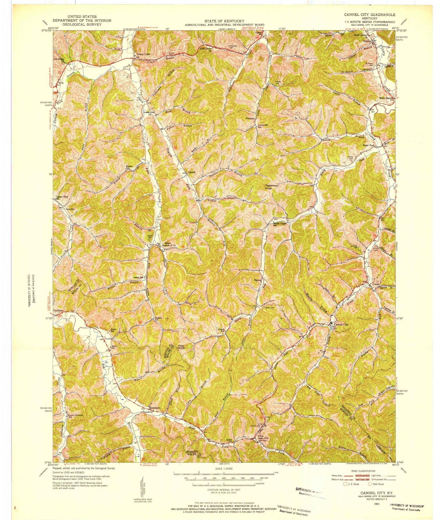 Classic USGS Cannel City Kentucky 7.5'x7.5' Topo Map Image