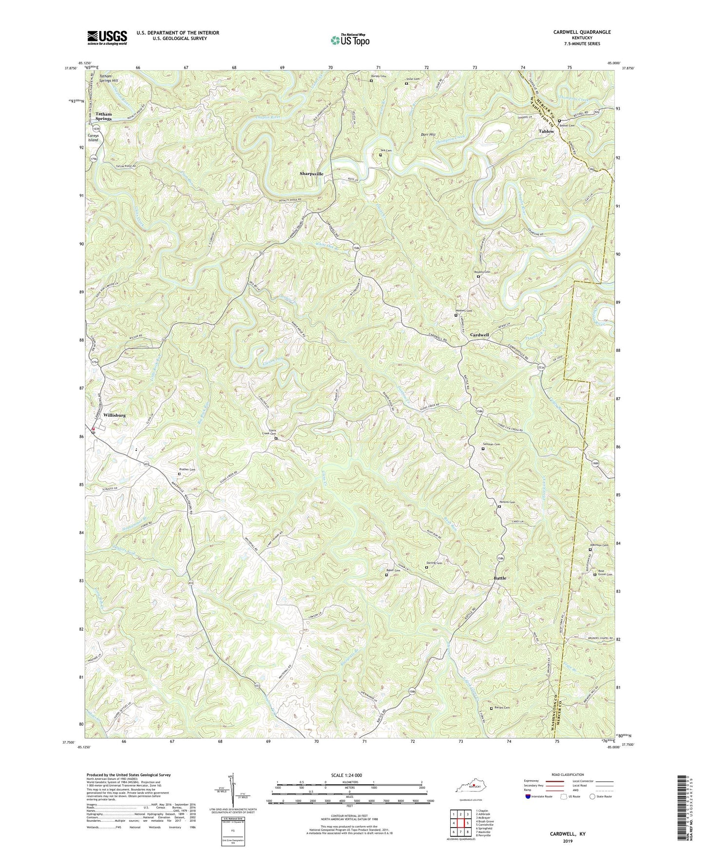 Cardwell Kentucky US Topo Map Image