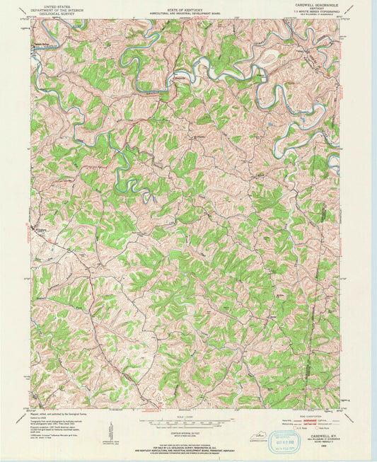 Classic USGS Cardwell Kentucky 7.5'x7.5' Topo Map Image